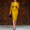 KAUNISSINA Bodycon Dress Elegant Cocktail Gown Solid V Neck Long Sleeve Knee-Length Robe Pencil Cocktail Dresses